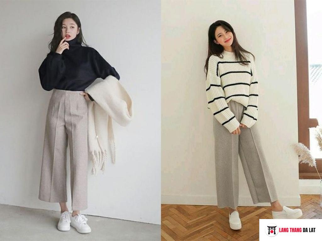 Áo len và quần culottes