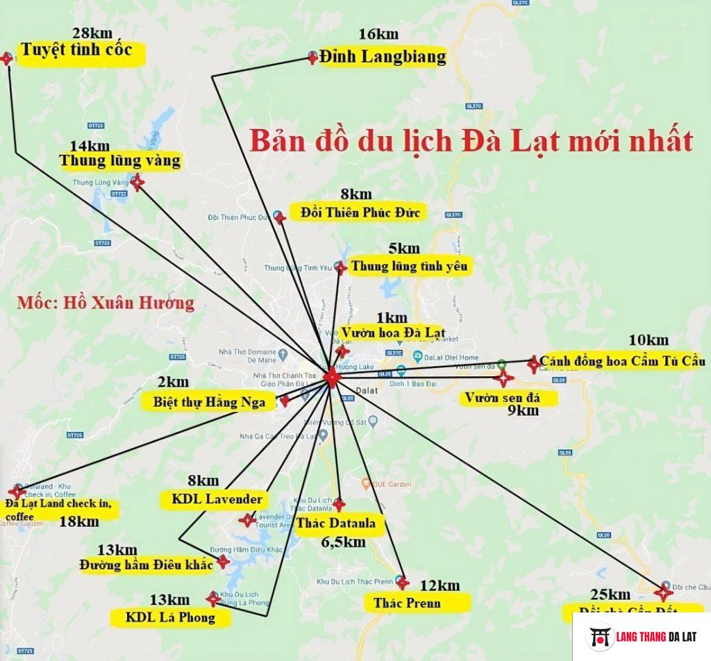 Bản đồ các điểm du lịch Đà Lạt theo cung đường