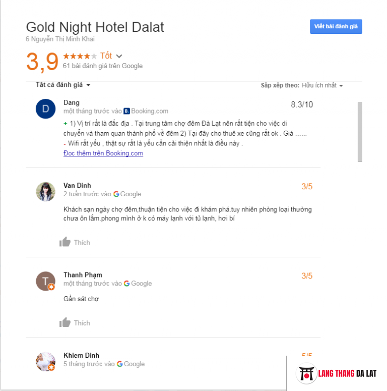 Đánh giá khách sạn Gold Night Đà Lạt