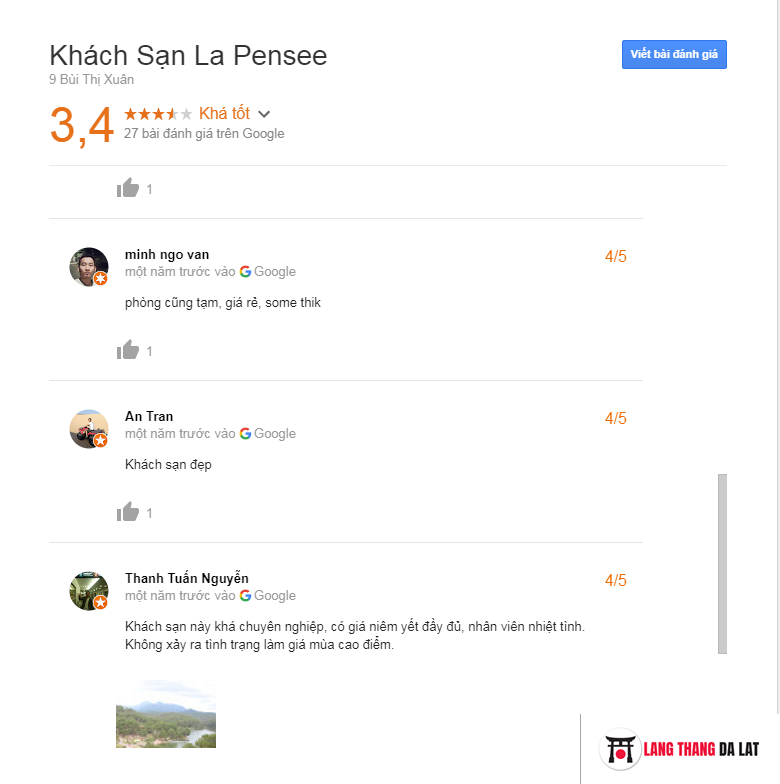 Đánh giá khách sạn La Pensee Đà Lạt