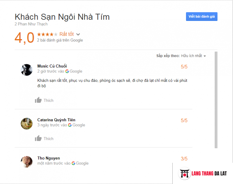 Đánh giá khách sạn Ngôi Nhà Tím Đà Lạt