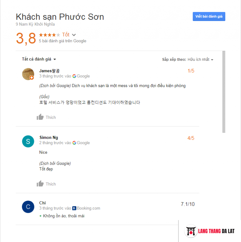 Đánh giá khách sạn Phước Sơn Đà Lạt