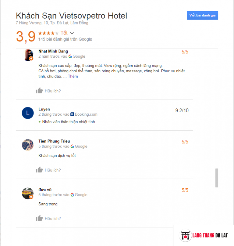Đánh giá khách sạn Vietsovpetro Đà Lạt
