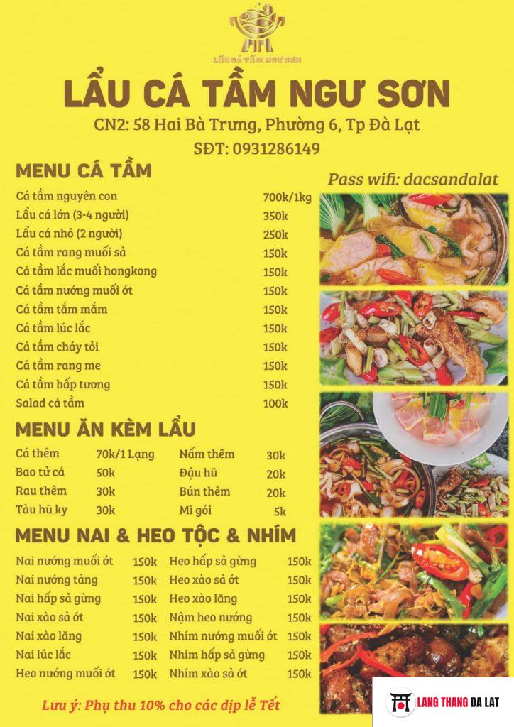 Menu Lẩu cá tầm Ngư Sơn