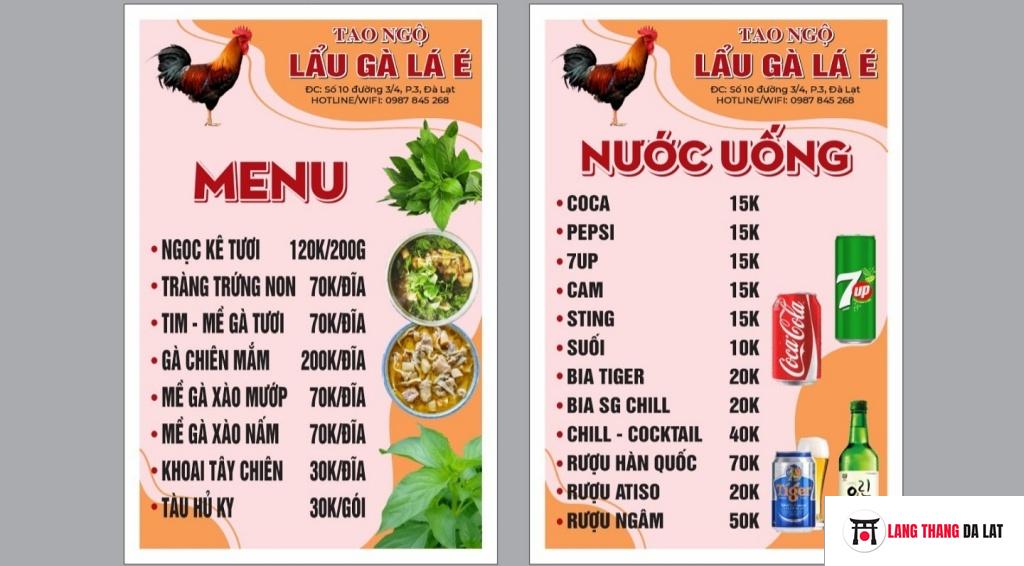 Menu Tao Ngộ Quán - Lẩu Gà Lá É Đà Lạt