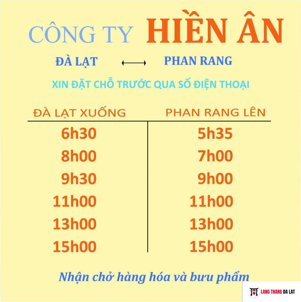 Thời gian xuất bến Nhà xe Hiền Ân